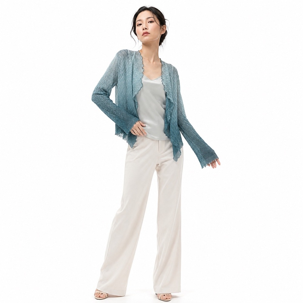 Komarov Shrug Cardigan Blue Ombre Pleated Ethereal Fairy Lagenlook Womens P/S